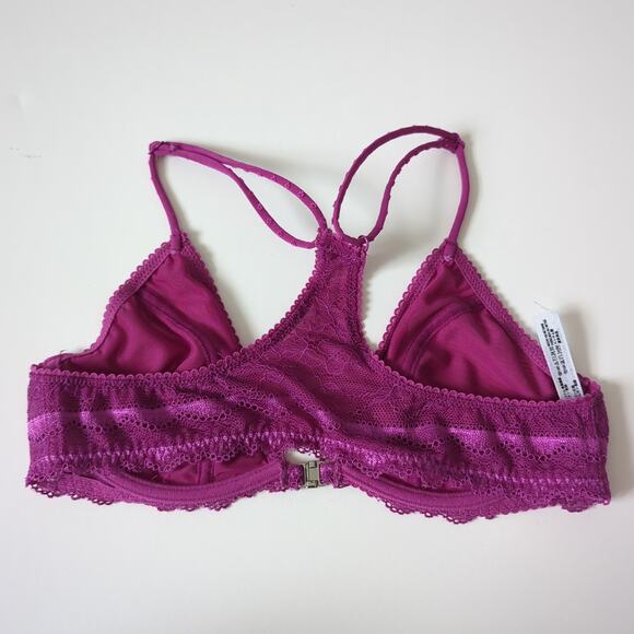 Intimately Free People Womens Bra 34B Anthro Fuschia Front Clasp Lace Sheer Mesh - Picture 4 of 6